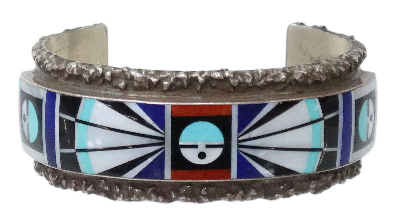 J. ESALIO ZUNI PUEBLO MULTISTONE INLAY SILVER CUFF (1 of 5)
