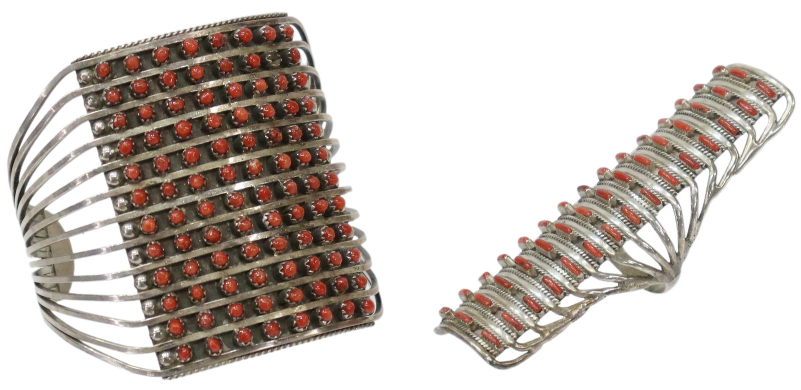 (2) ZUNI PUEBLO RED CORAL PETIT POINT CUFF & RING (1 of 8)