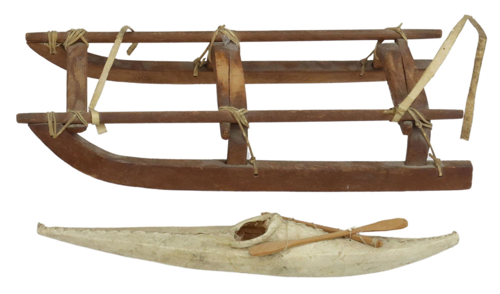 (2) INUIT WOOD & HIDE MODEL OF A SLED & KYAK CANOE (1 of 4)