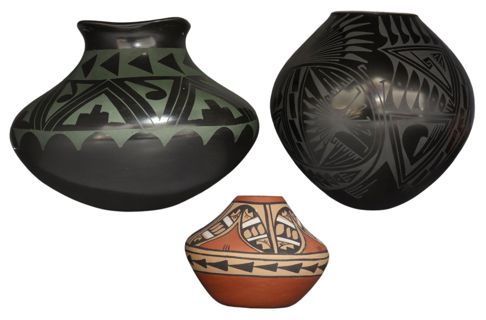 (3) MATA ORTIZ BLACKWARE OLLAS & JEMEZ PUEBLO JAR (1 of 7)
