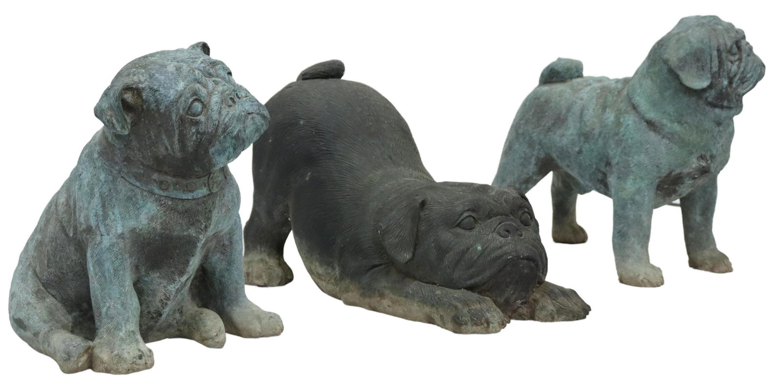 (3) PATINATED BRONZE PUG DOG SCULPTURES (1 of 3)