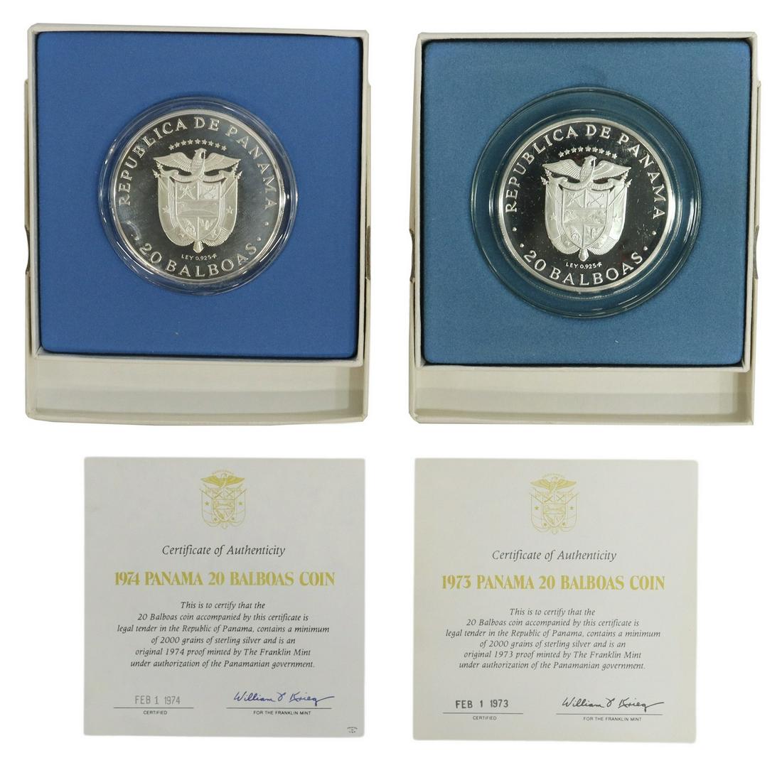 (2) PANAMA 20 BALBOAS STERLING COINS, 8+ OZT (1 of 4)