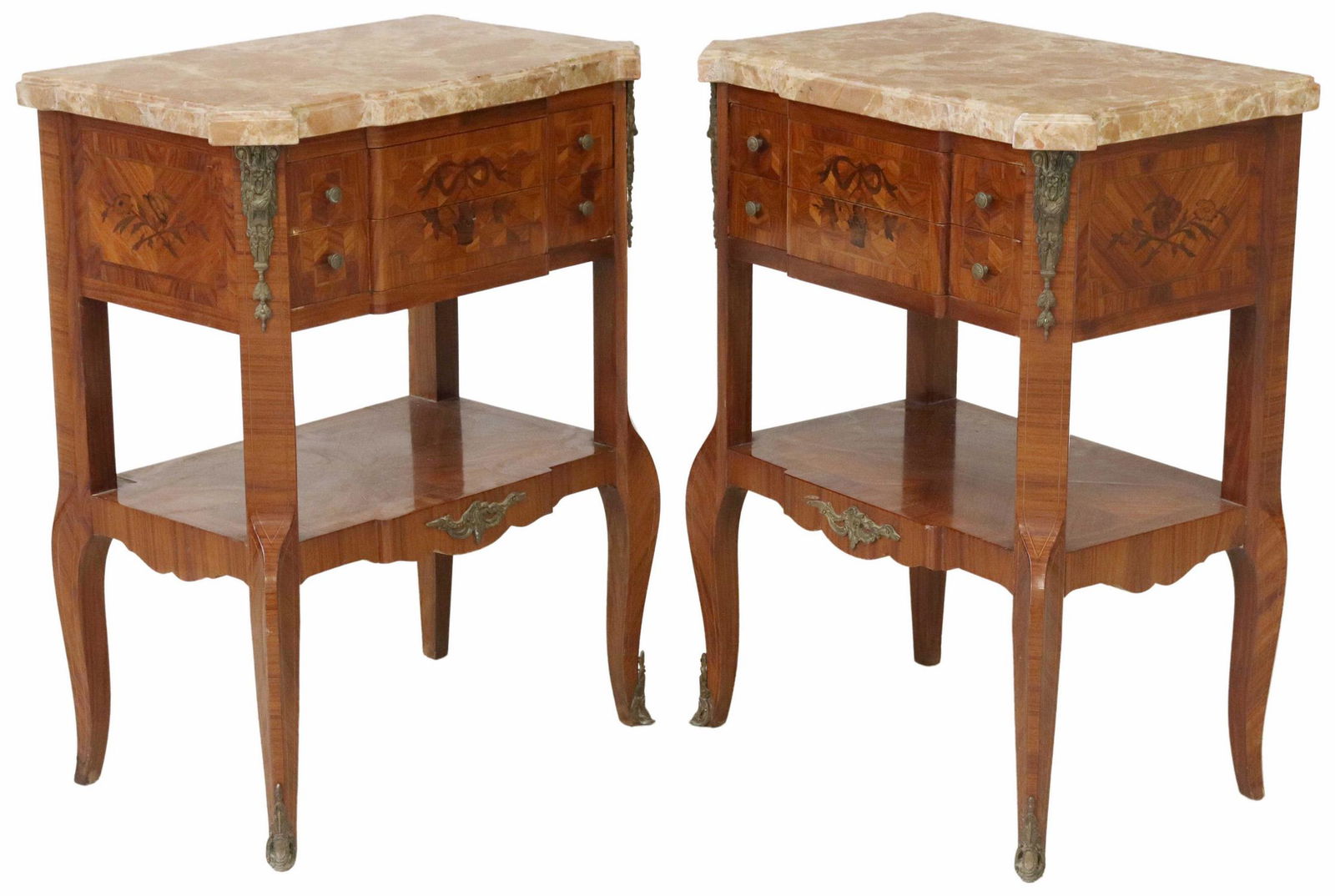 2) LOUIS XV STYLE MARBLE-TOP MARQUETRY NIGHTSTANDS (1 of 4)