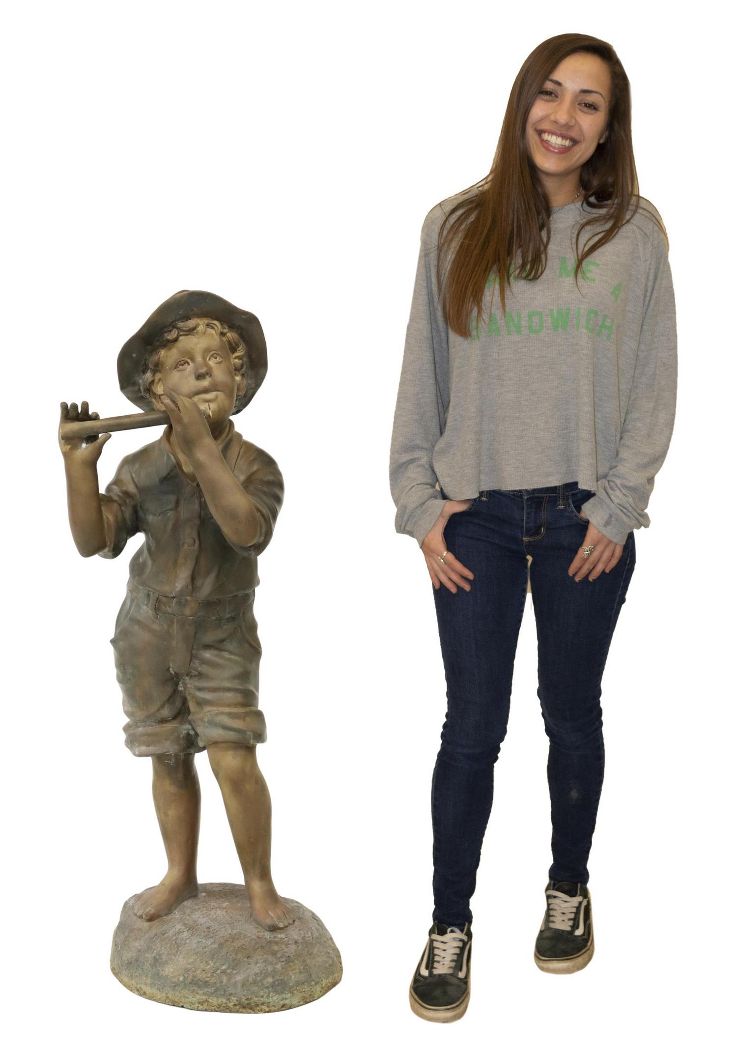 PATINATED BRONZE GARDEN FOUTAIN BOY PLAYING FLUTE (1 of 4)