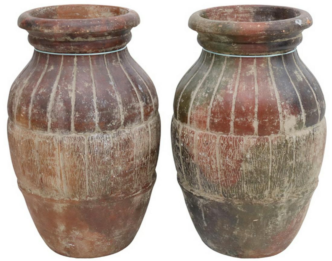 2) LARGE TERRACOTTA OLIVE JAR FORM GARDEN PLANTERS (1 of 4)