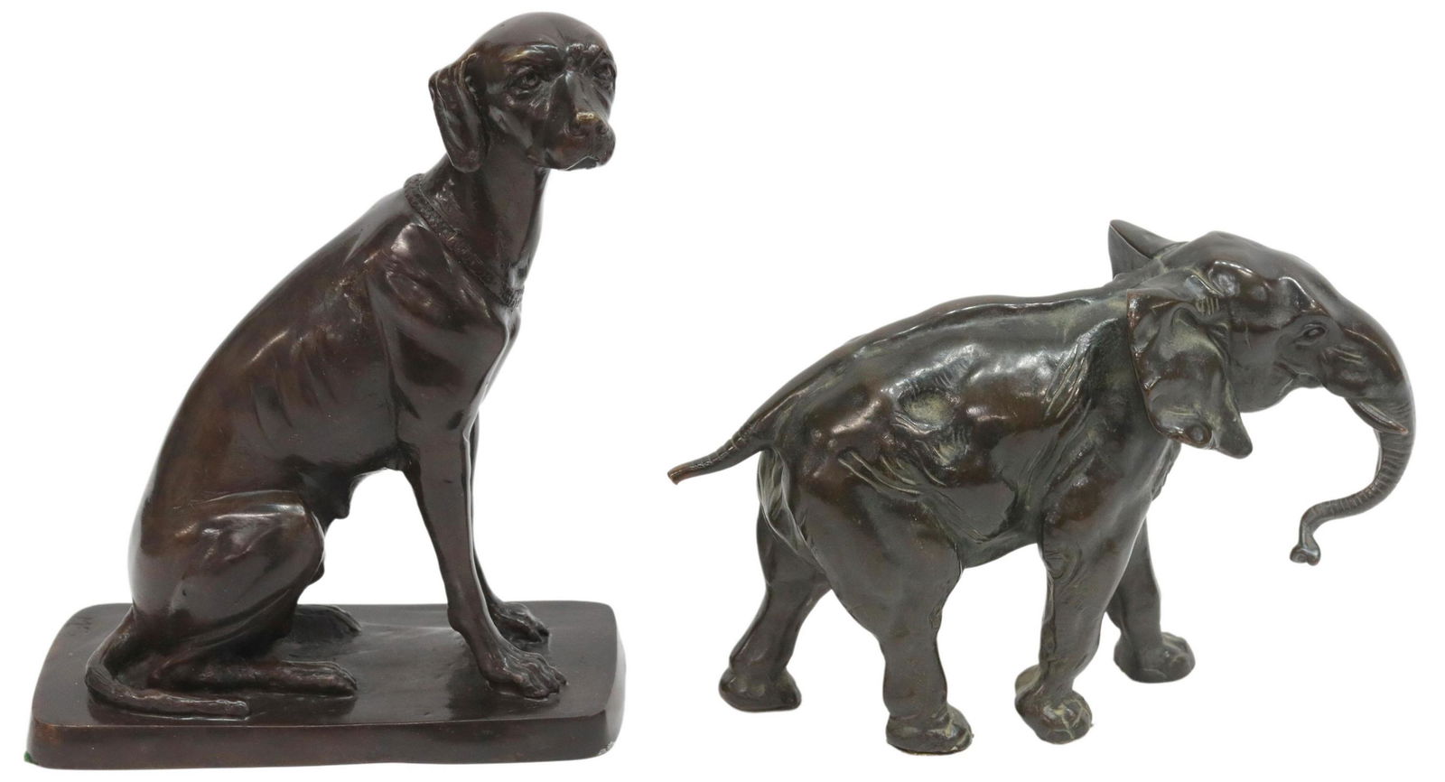 (2) PATINATED BRONZE DOG & ELEPHANT SCULPTURES (1 of 6)