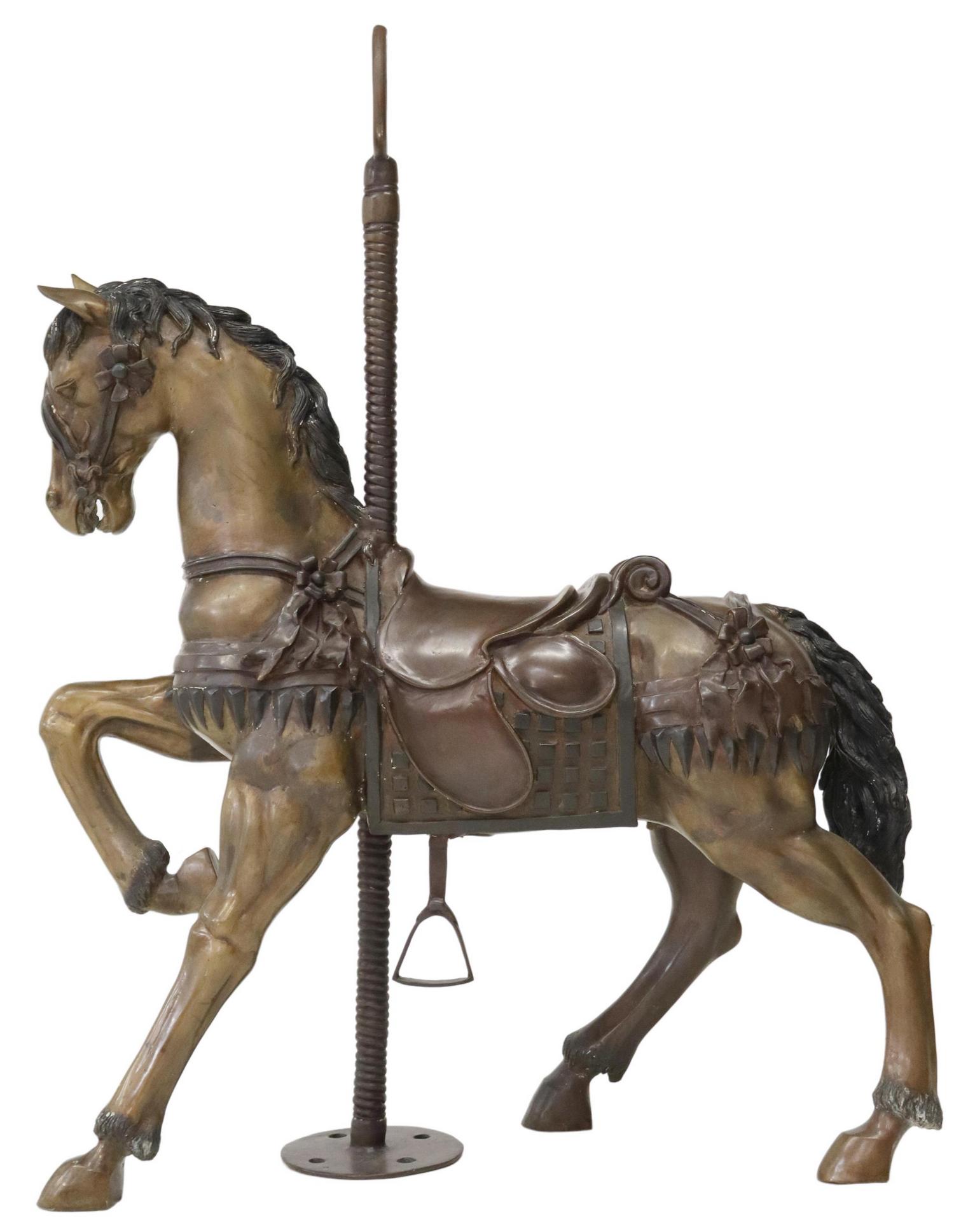PATINATED BRONZE CAROUSEL HORSE SCULPTURE (1 of 5)