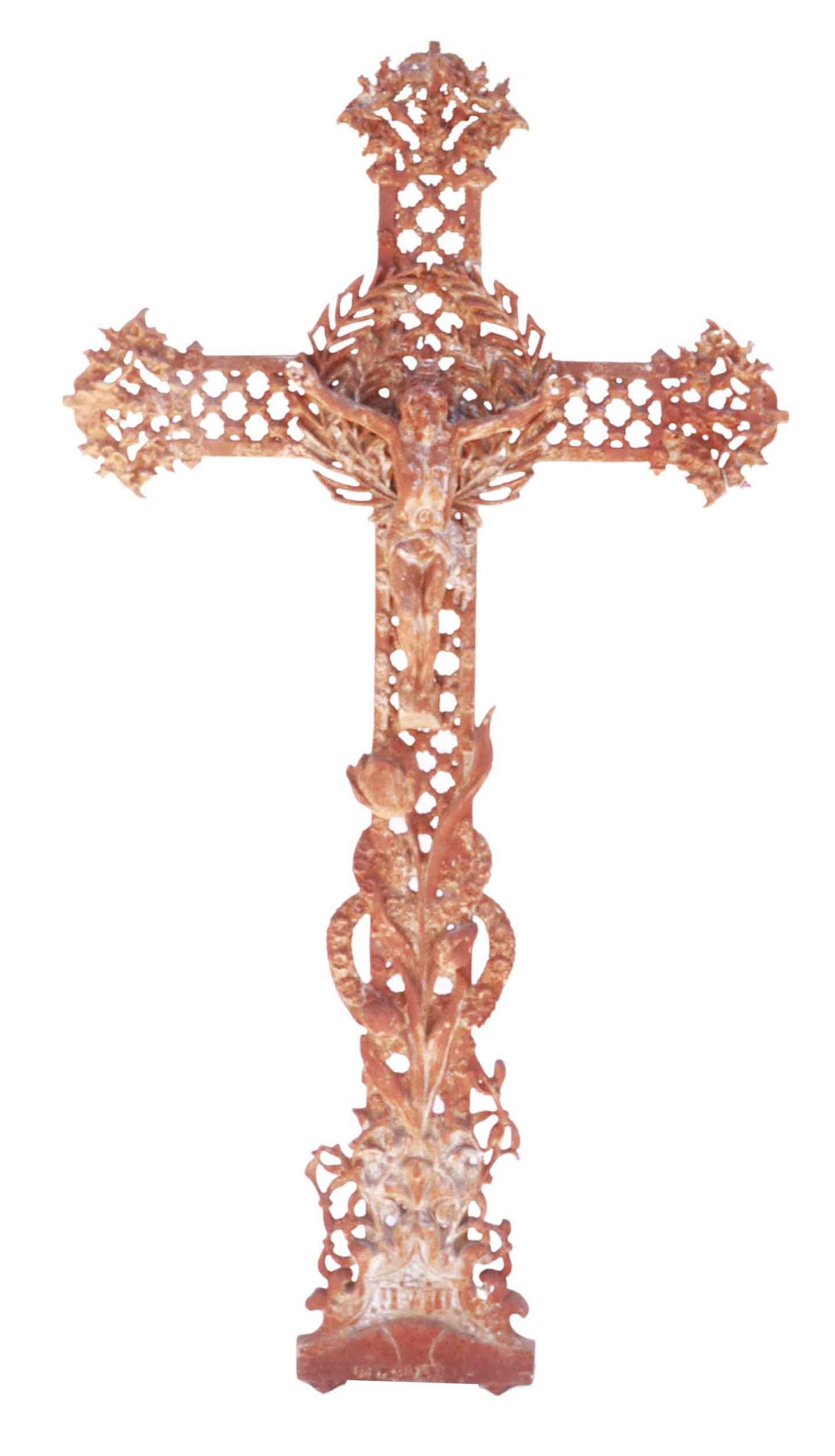 FRENCH CAST IRON CRUCIFIX CROSS WITH TULIPS (1 of 2)