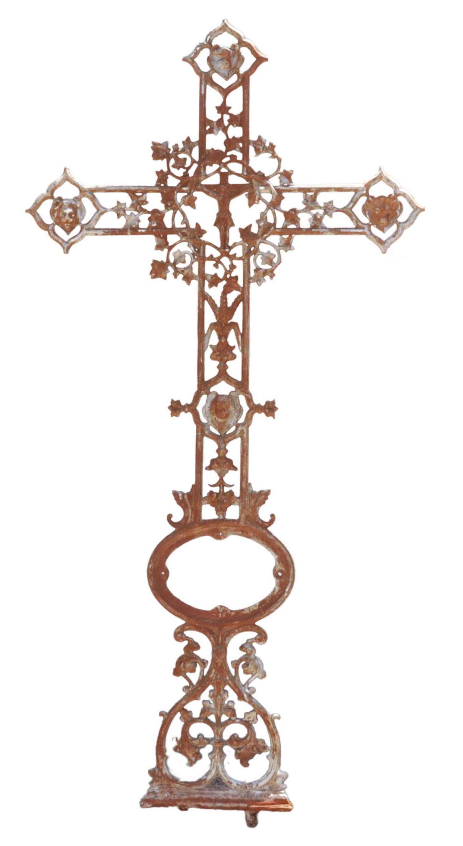 FRENCH CAST IRON SILVER PAINTED CRUCIFIX CROSS (1 of 2)