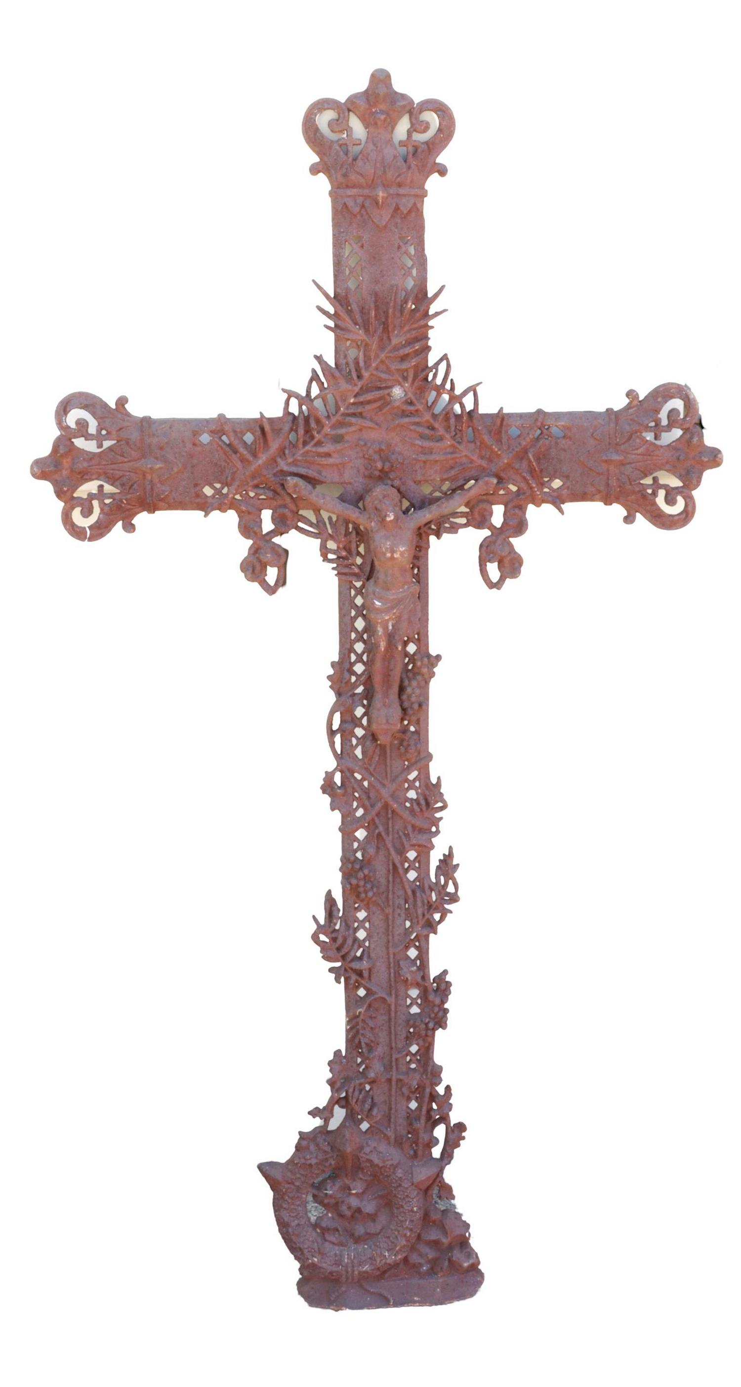 FRENCH CAST IRON CRUCIFIX CROSS, 19TH C. (1 of 3)