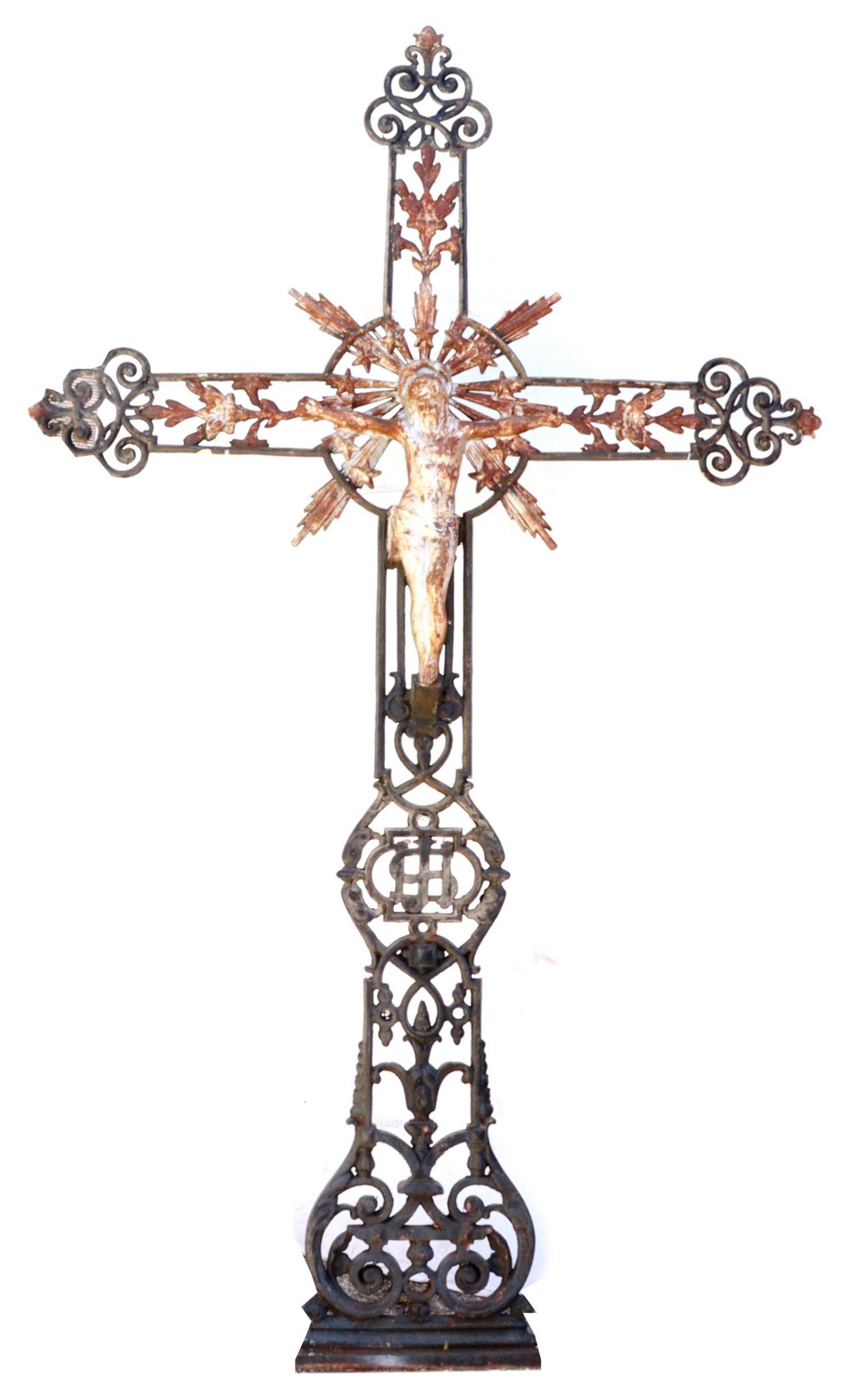 FRENCH CAST IRON CRUCIFIX CROSS, 19TH C. (1 of 3)