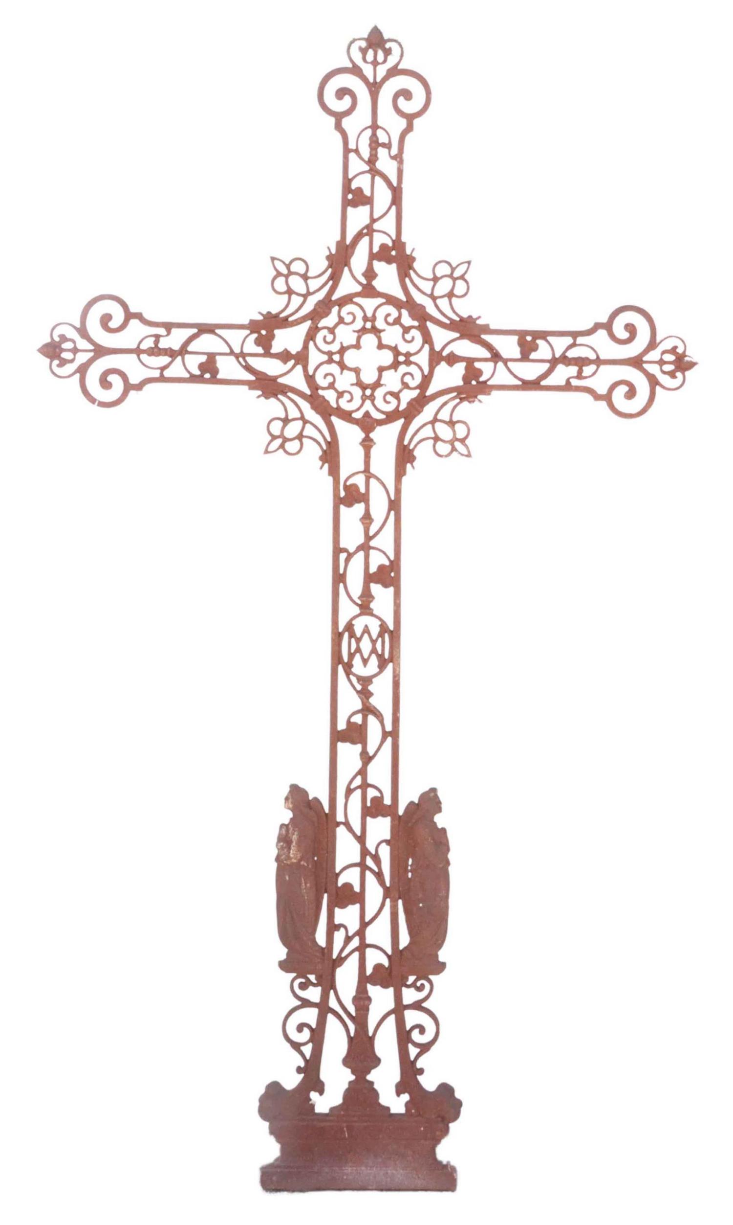 FRENCH CAST IRON CROSS WITH PRAYING ANGELS (1 of 2)