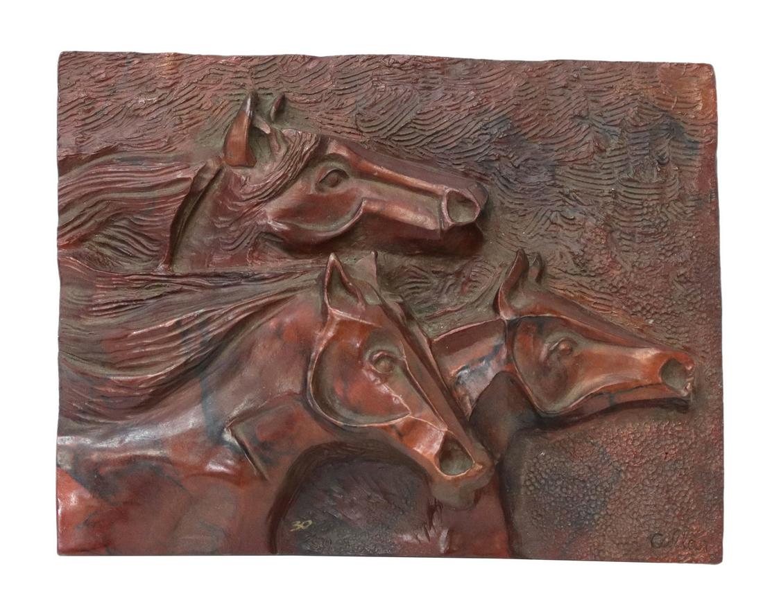 WARREN CULLAR (B.1942) BRONZE HORSE RELIEF PLAQUE (1 of 5)