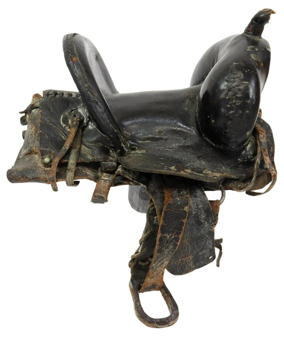 BLACK LEATHER MINIATURE TOY OR SAMPLE SADDLE (1 of 7)