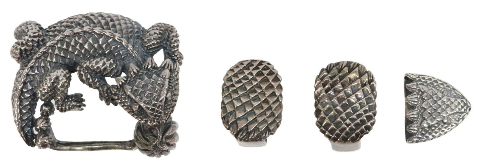 (4 PC) SOUTHWEST STERLING HORNED TOAD BUCKLE SET (1 of 6)
