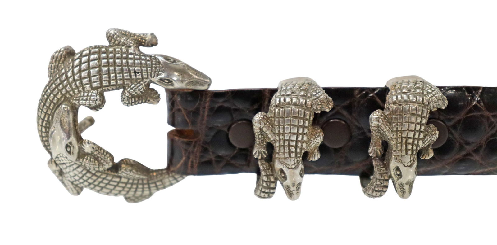 (3 PC) JEFF DEEGAN STERLING ALLIGATOR BUCKLE SET (1 of 7)