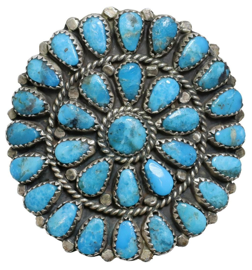 NATIVE AMERICAN STERLING & TURUOISE CLUSTER RING (1 of 2)