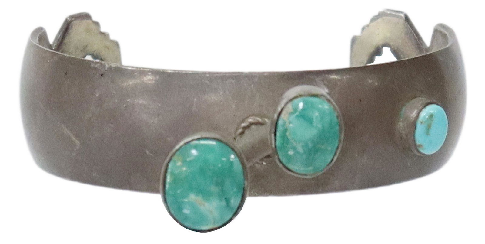 NATIVE AMERICAN STERLING & TURQUOISE CABOCHON CUFF (1 of 5)