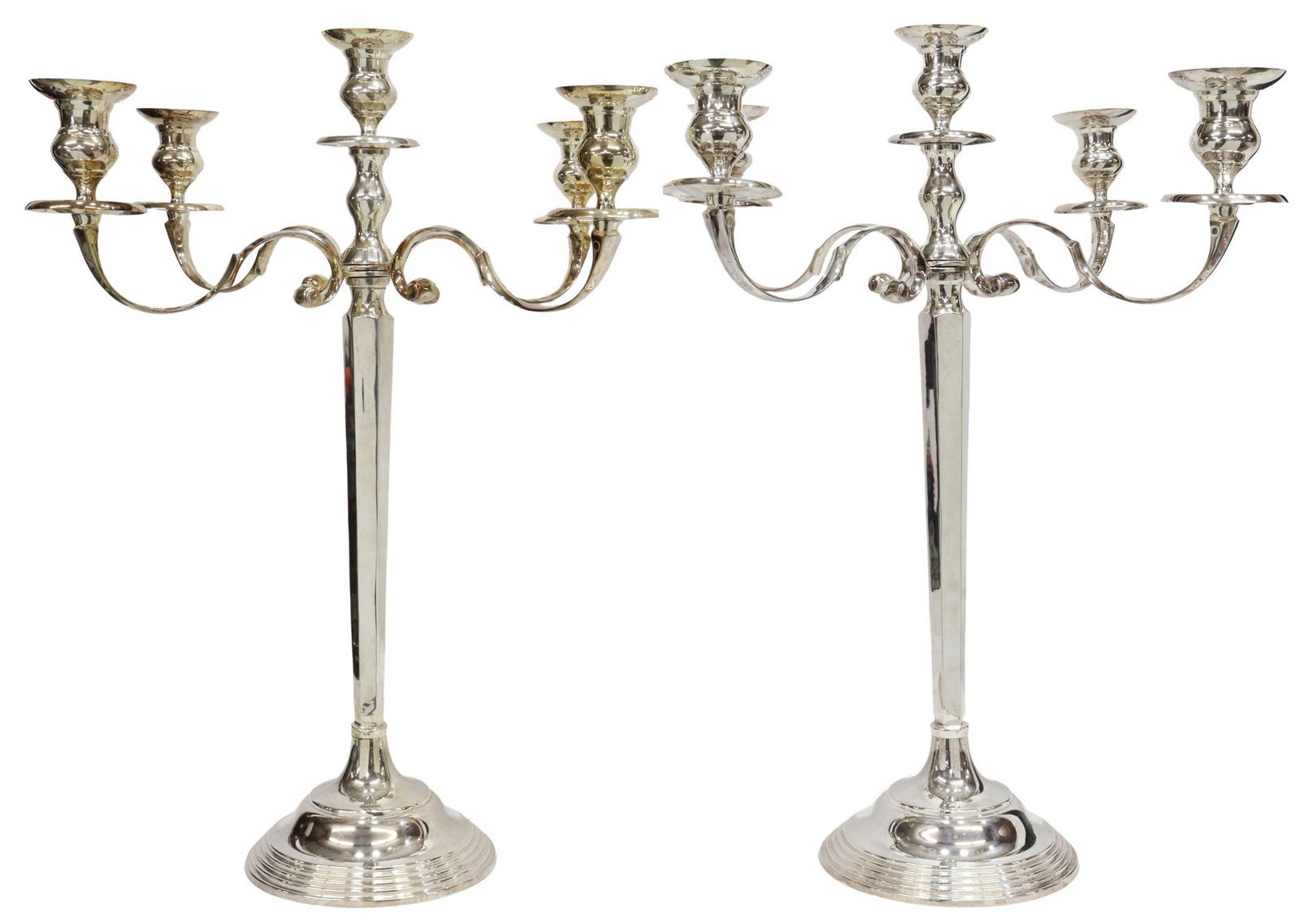 (2) LARGE SILVER-TONE METAL FIVE-LIGHT CANDELABRA (1 of 3)