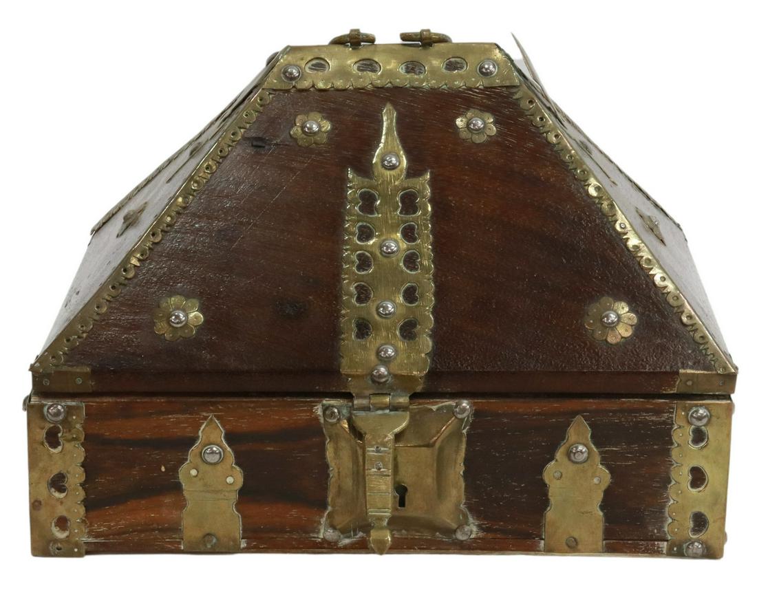BRASS-STRAPPED WOOD VALUABLES BOX, INDIA (1 of 5)