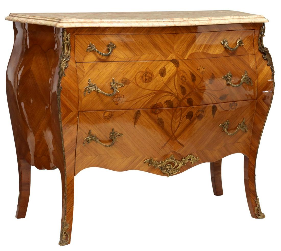 FRENCH LOUIS XV STYLE MARBLE-TOP MAHOGANY COMMODE (1 of 5)