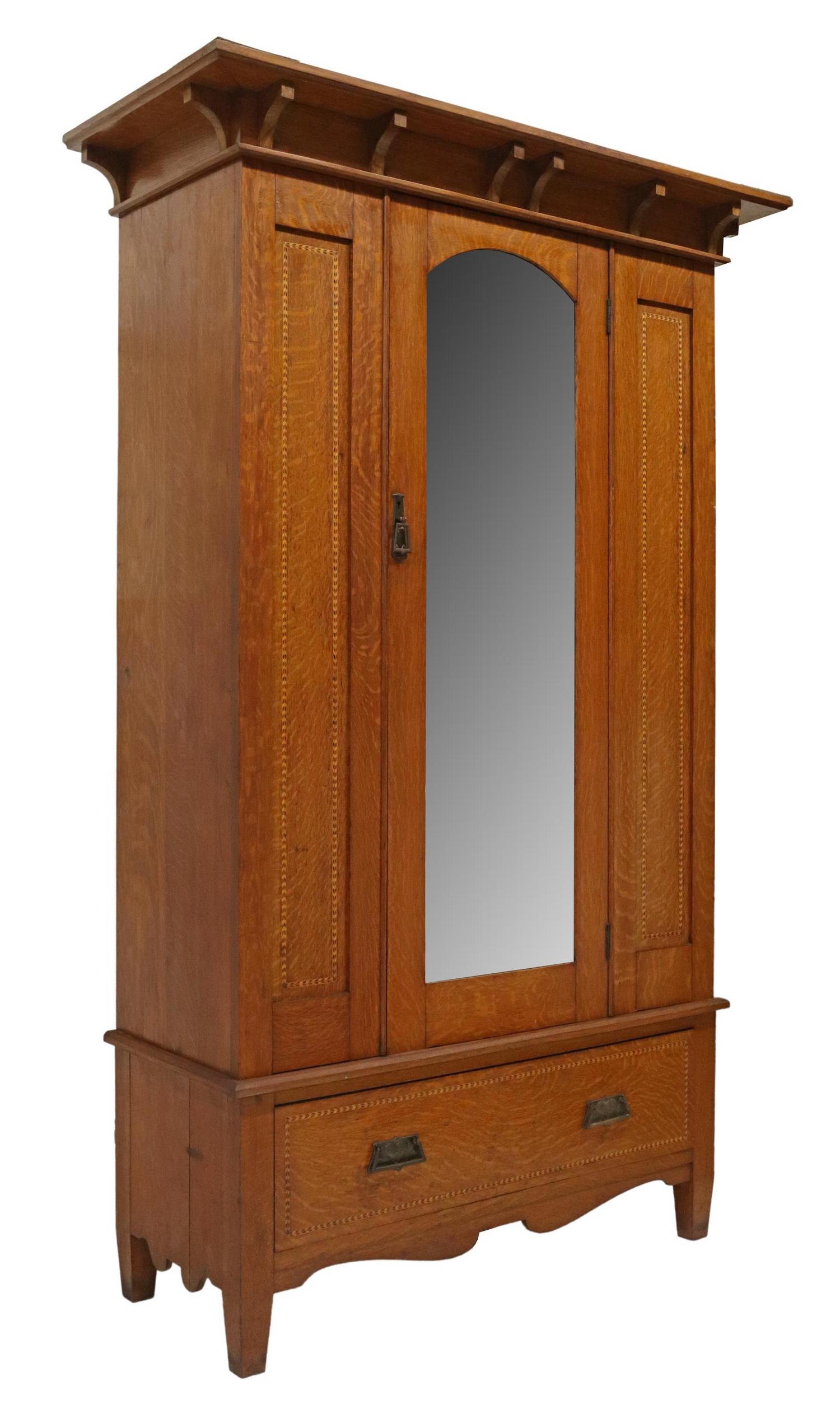 ARTS & CRAFTS QUARTERSAWN OAK HALL CABINET ARMOIRE (1 of 6)