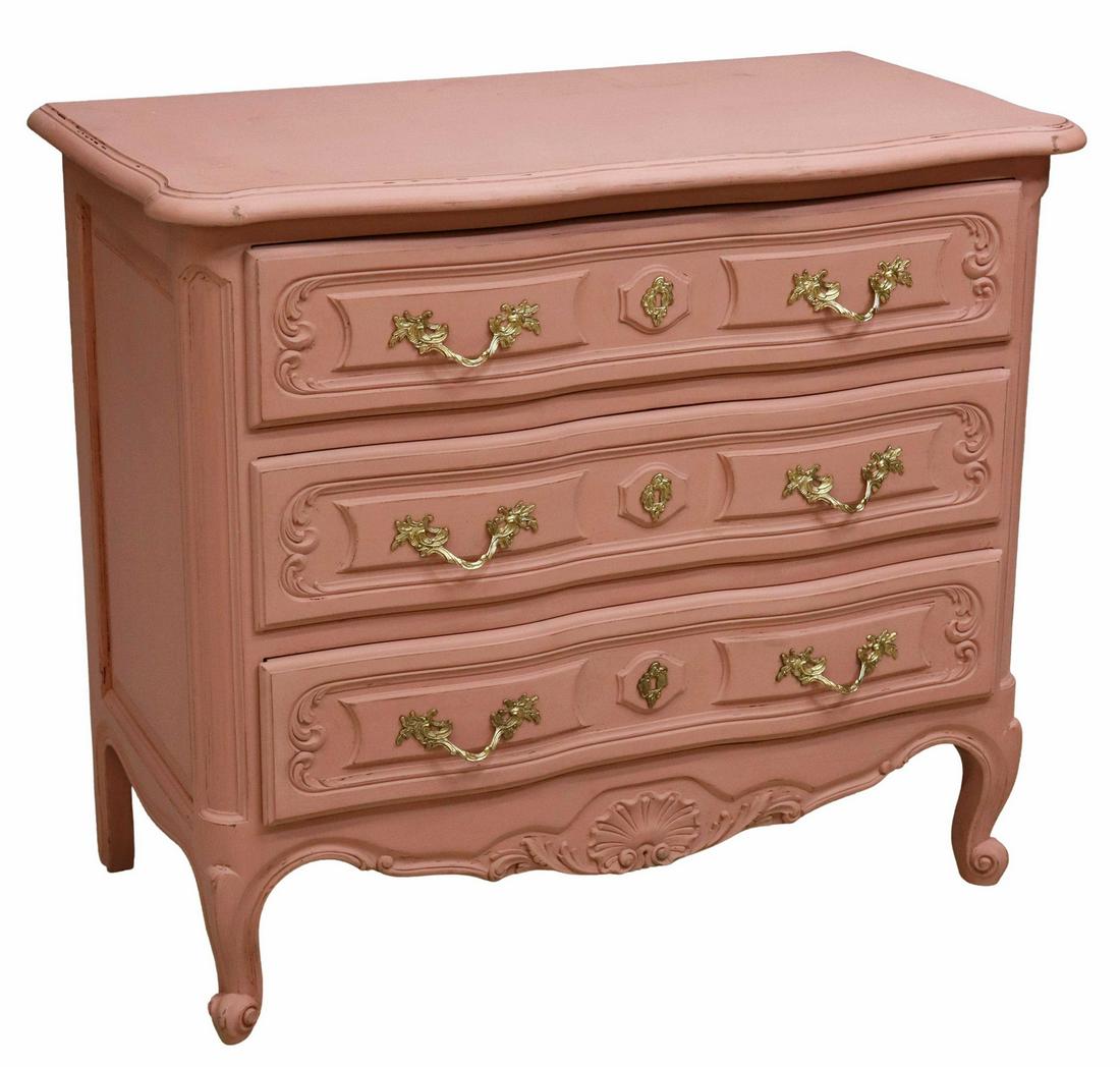 FRENCH LOUIS XV STYLE PAINTED THREE-DRAWER COMMODE (1 of 5)