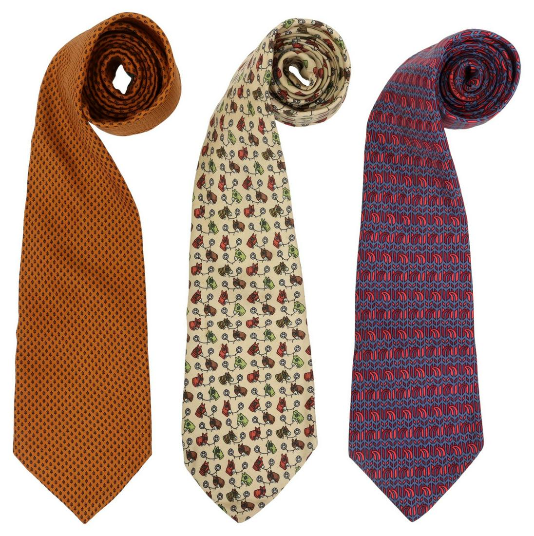 (3) GENT'S DESIGNER HERMES & LAVIN 100% SILK TIES (1 of 4)