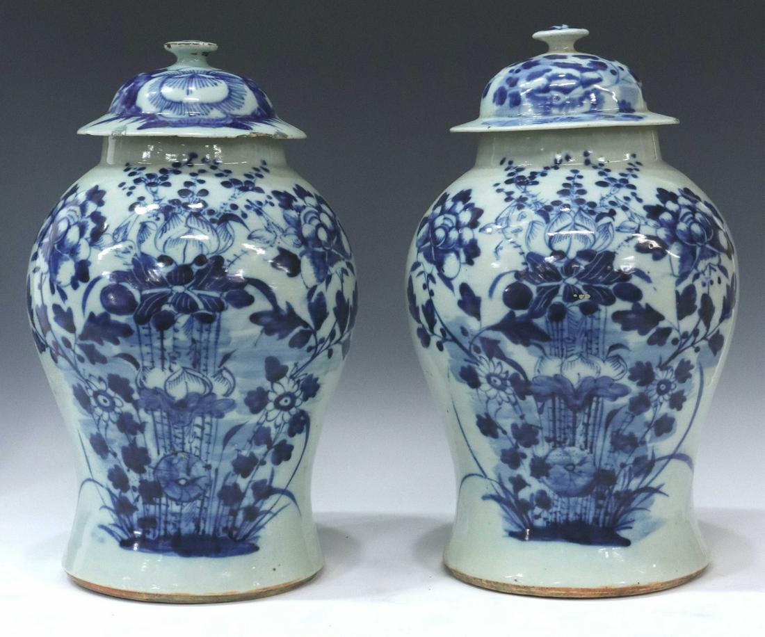 (2) CHINESE BLUE & CELADON PORCELAIN TEMPLE JARS (1 of 5)