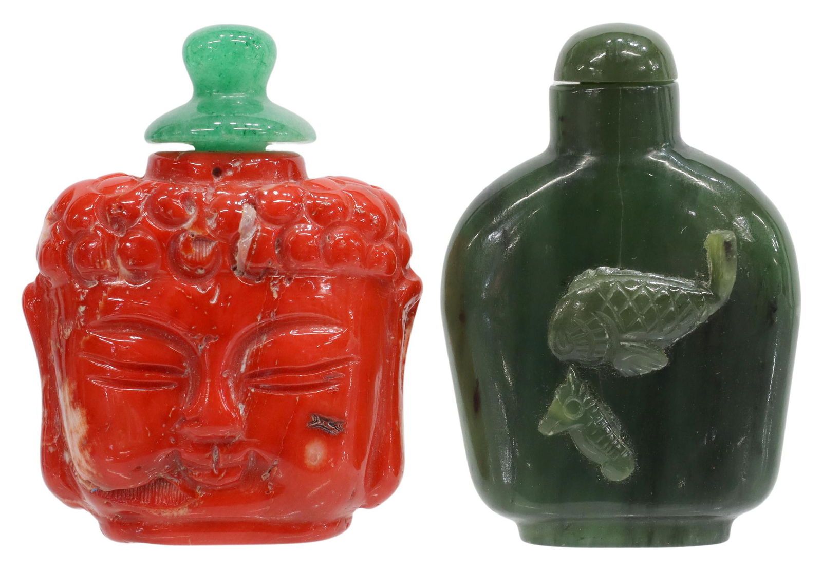 (2) CHINESE CARVED HARDSTONE SNUFF BOTTLES (1 of 4)