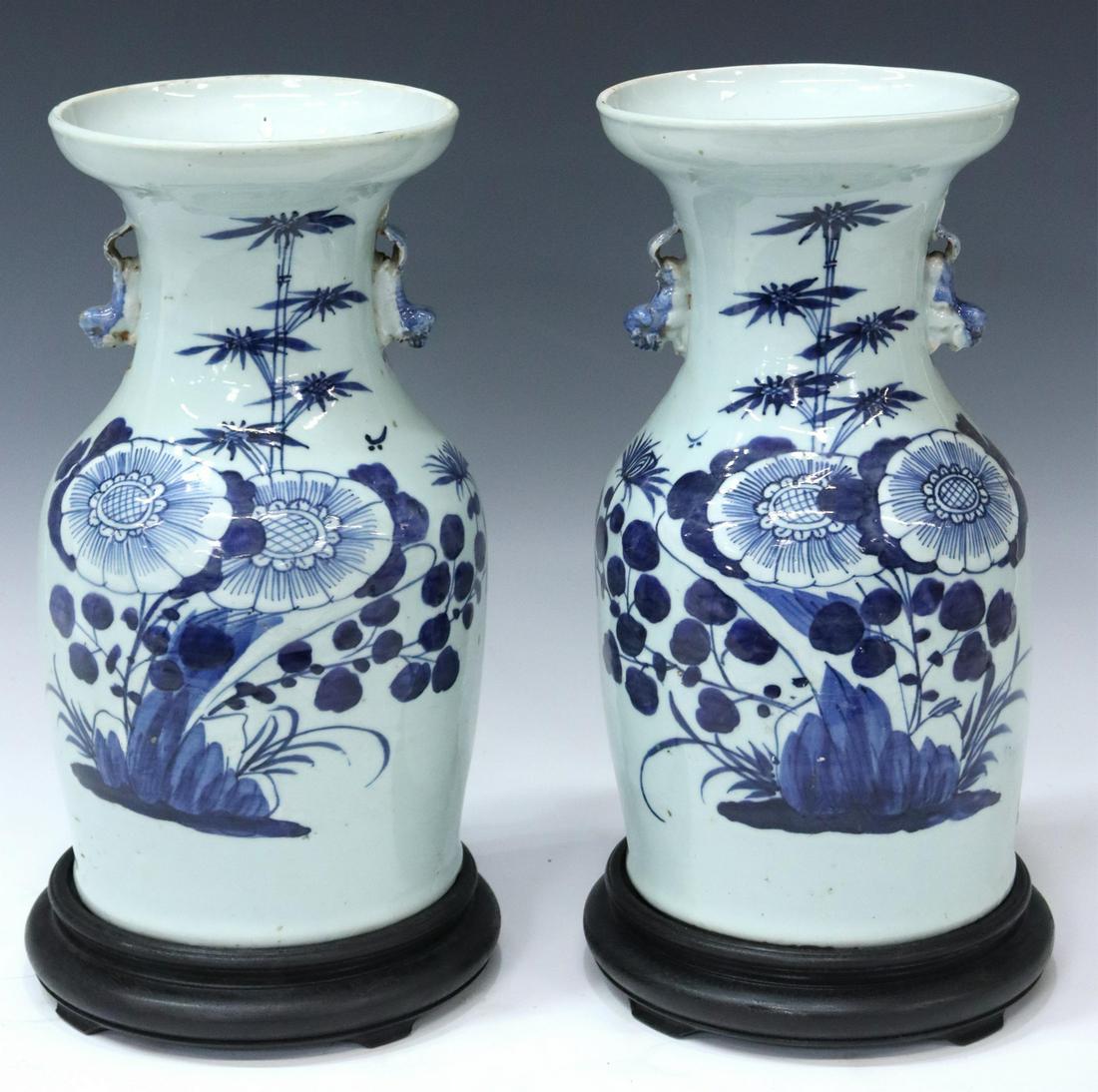 (2) CHINESE BLUE & WHITE FLORAL PORCELAIN VASES (1 of 5)