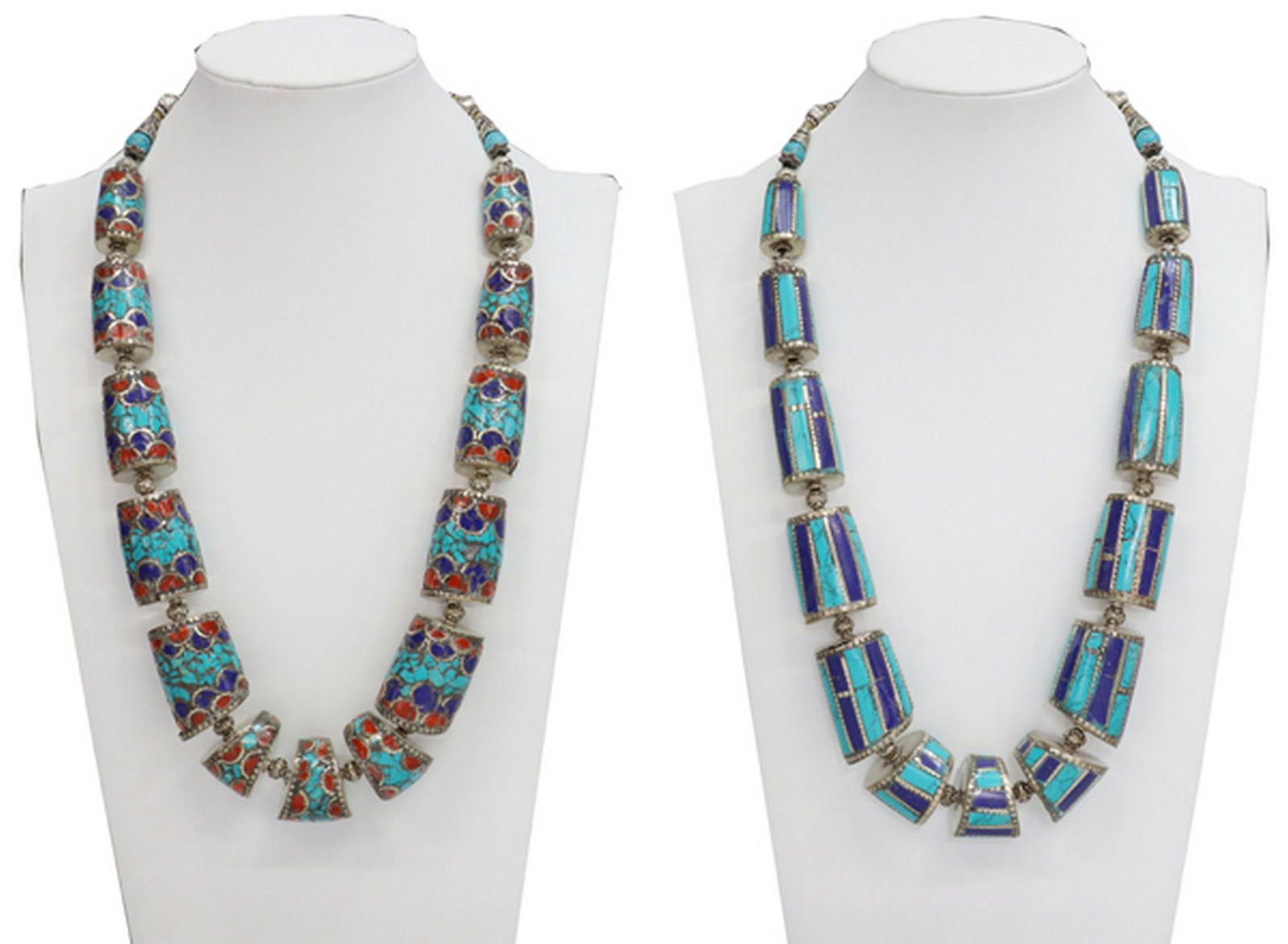 (2) TIBETAN/ NEPALI STONE INLAID BEADED NECKLACES (1 of 5)