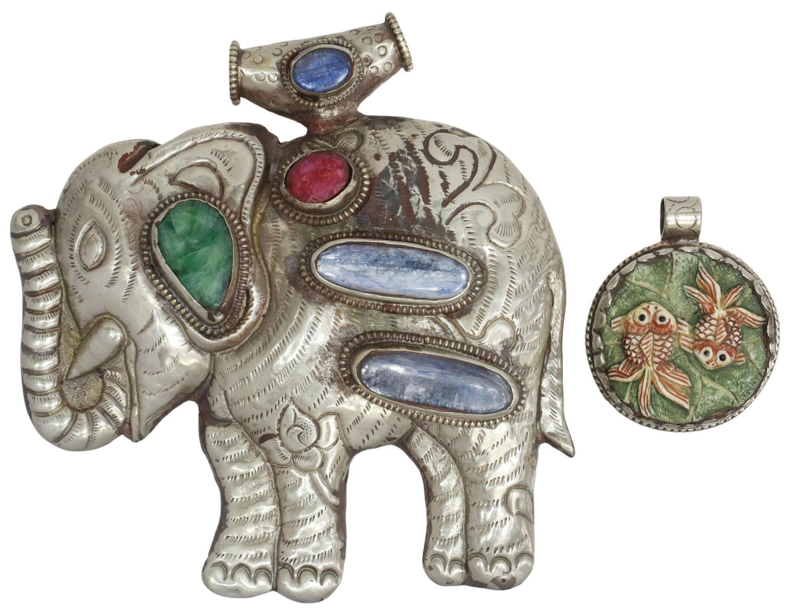 (2) SILVER-TONE GOLDFISH & LARGE ELEPHANT PENDANTS (1 of 2)