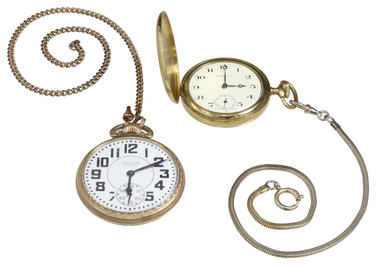(2) CARAVELLE HUNTER & WALTHAM POCKET WATCHES (1 of 10)