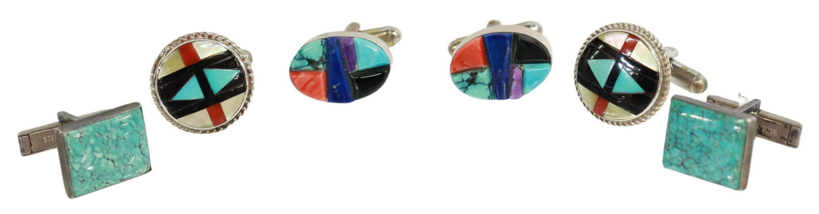 (3 PR) GENT'S SOUTHWEST SILVER CUFFLINKS (1 of 3)