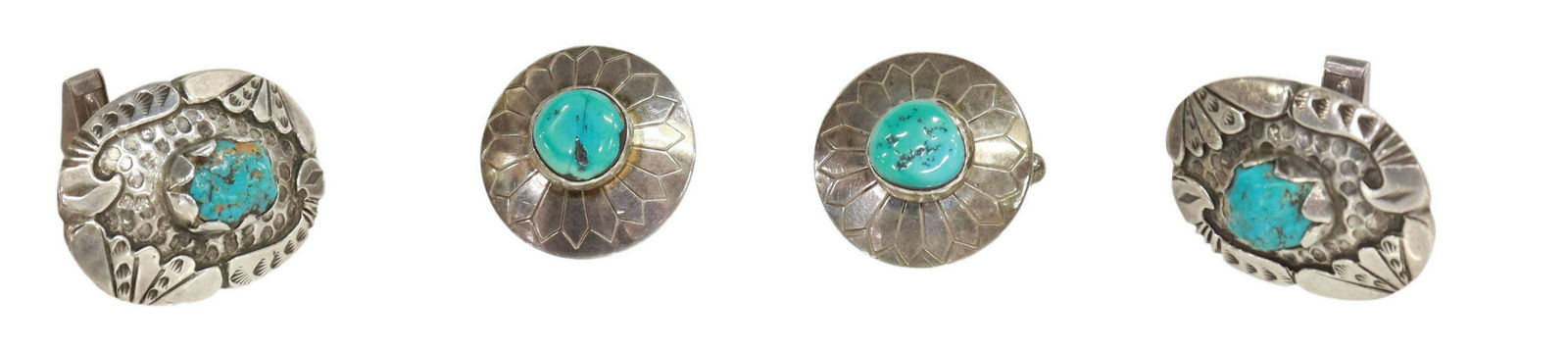 (2 PR) GENT'S SOUTHWEST SILVER TURQUOISE CUFFLINKS (1 of 3)