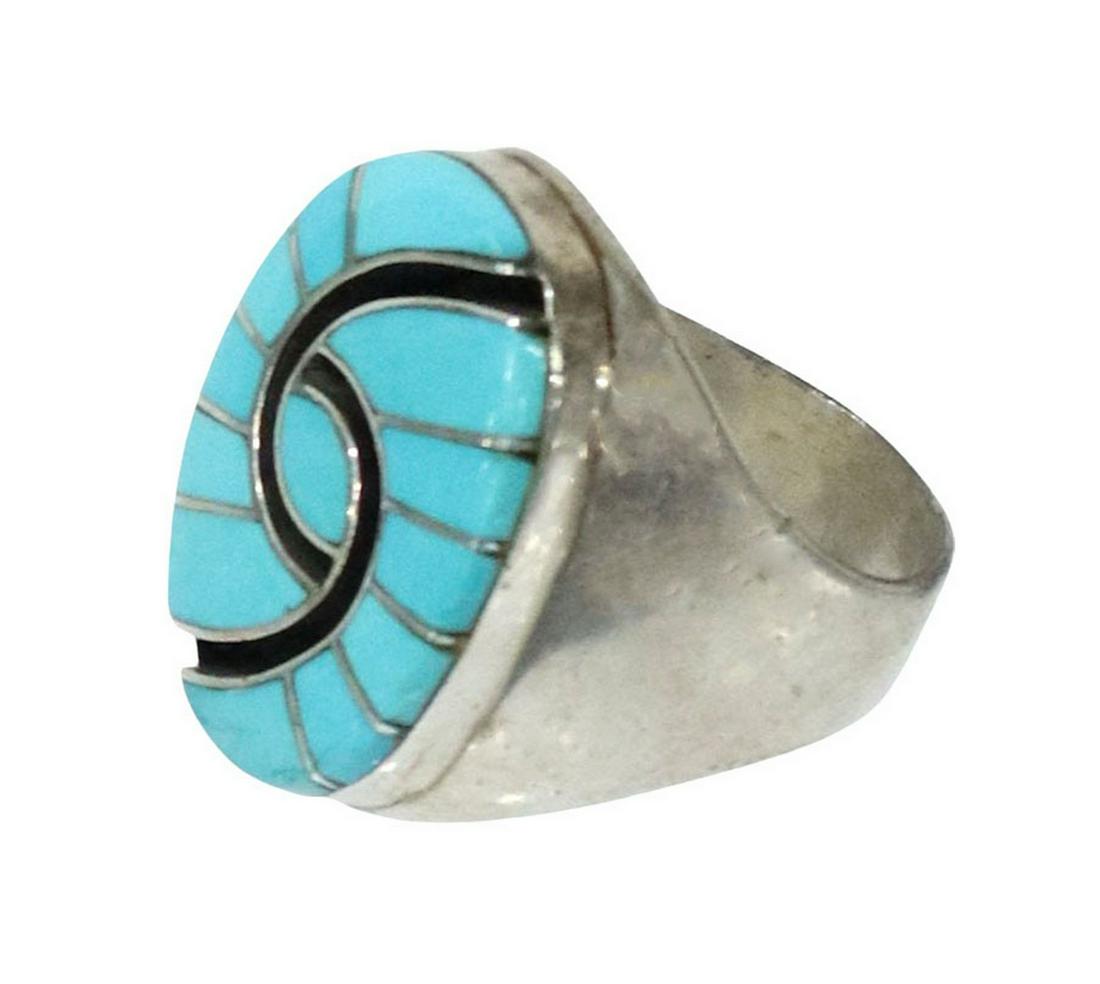ZUNI AMY QUANDELACY TURQUOISE INLAY SILVER RING (1 of 5)
