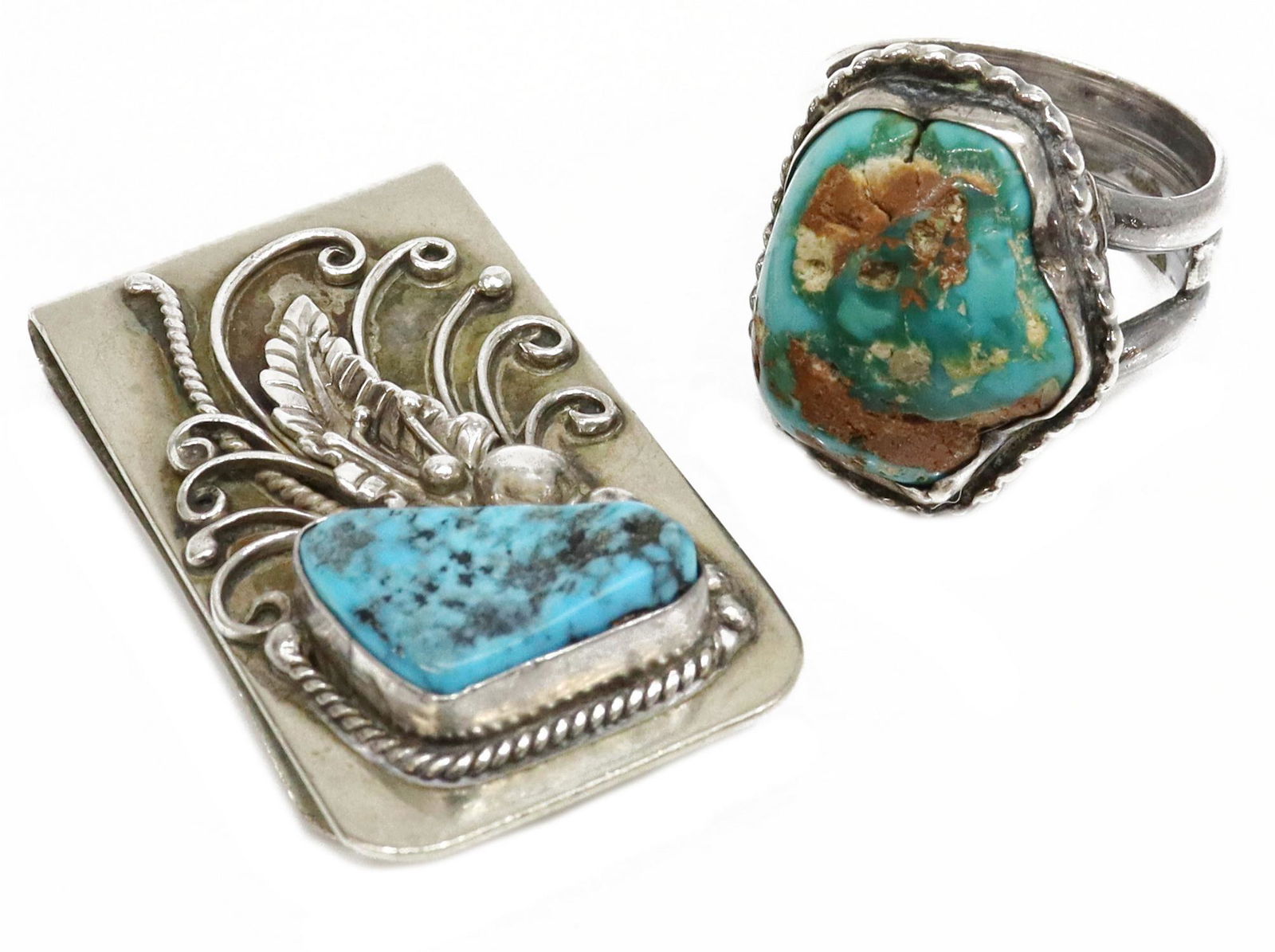 (2) GENTS NATIVE AMERICAN SILVER RING & MONEY CLIP (1 of 7)