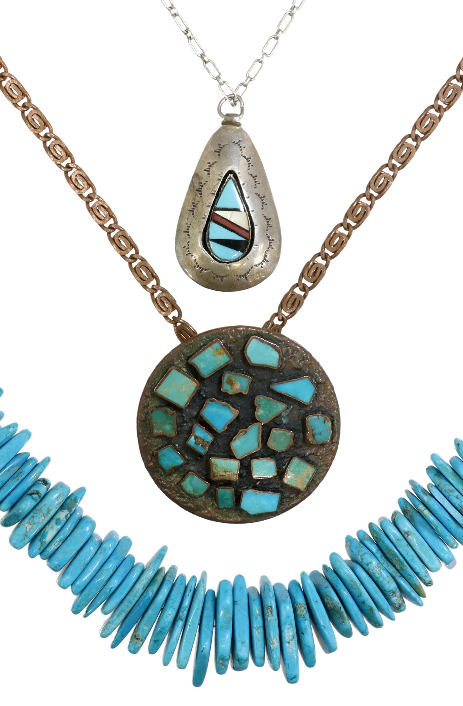 3) SILVER & COPPER TURQUOISE HEISHI BEAD NECKLACES (1 of 4)