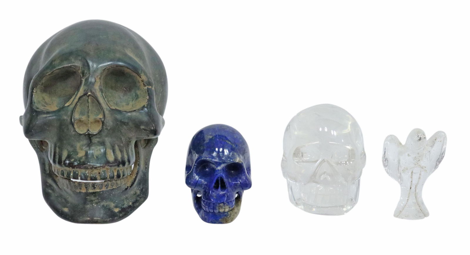 (4) MEMENTO MORI GEMSTONE & BRONZE SKULLS & FIGURE (1 of 4)