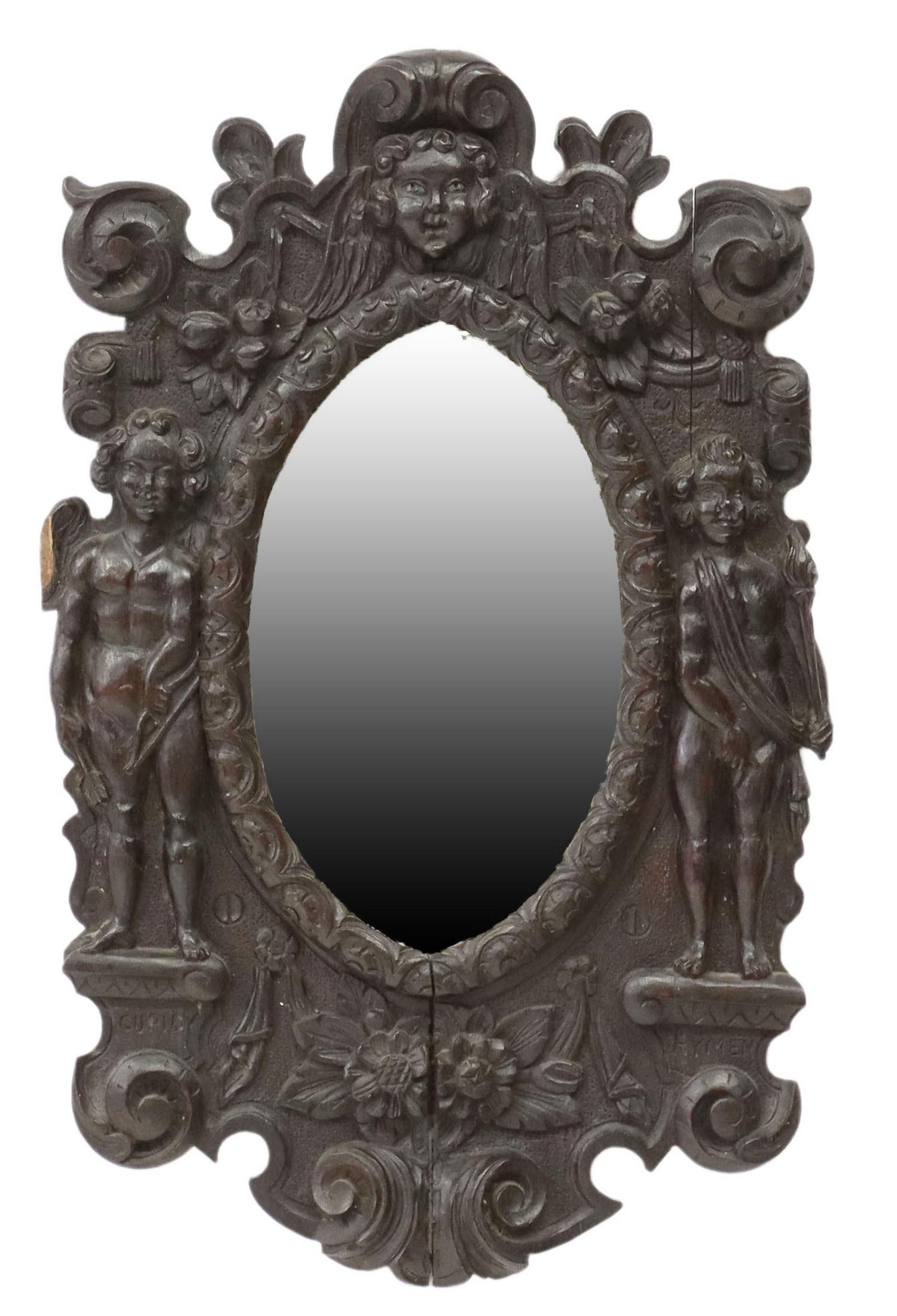 ENGLISH FIGURAL CARVED OAK MIRROR (1 of 3)