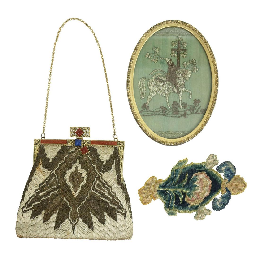 (3) ANTIQUE TEXTILE FRAGMENTS & FRAME PURSE (1 of 4)