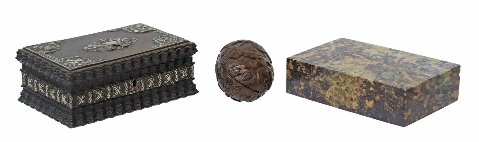 (3) CARVED WOOD & STONE TABLE BOXES (1 of 8)