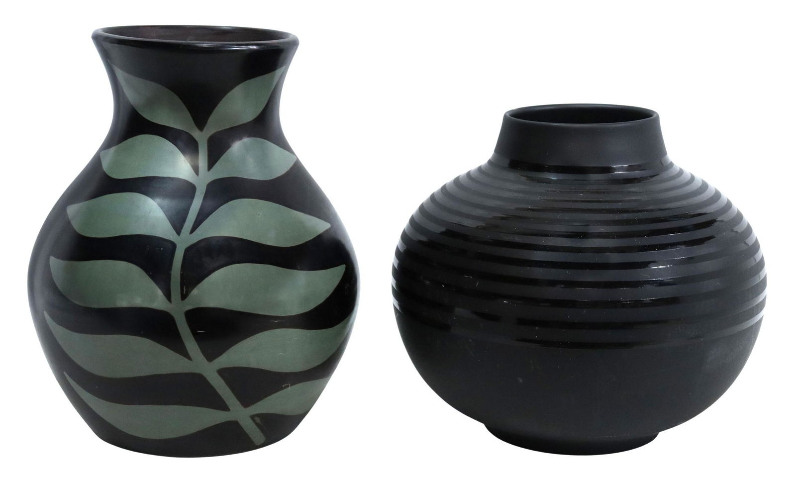 (2) LARGE DECORATIVE BLACK CERAMIC VASES (1 of 4)