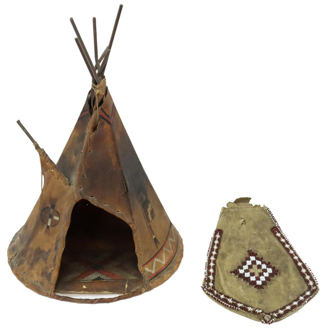 2)NATIVE AMERICAN STYLE HIDE TEEPEE & BEADED POUCH (1 of 7)