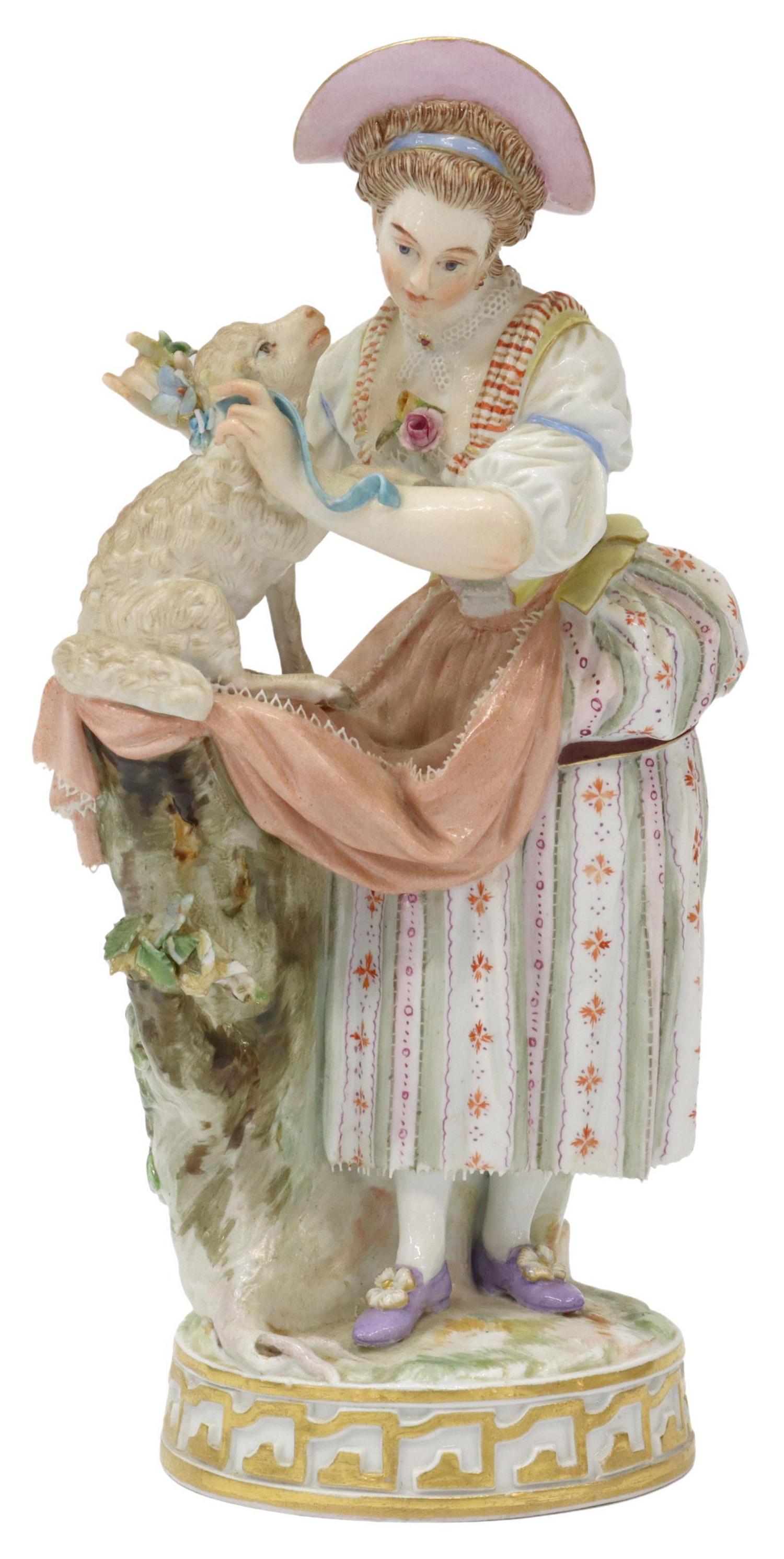 MEISSEN PORCELAIN 'GIRL WITH SHEEP' FIGURE GROUP (1 of 5)