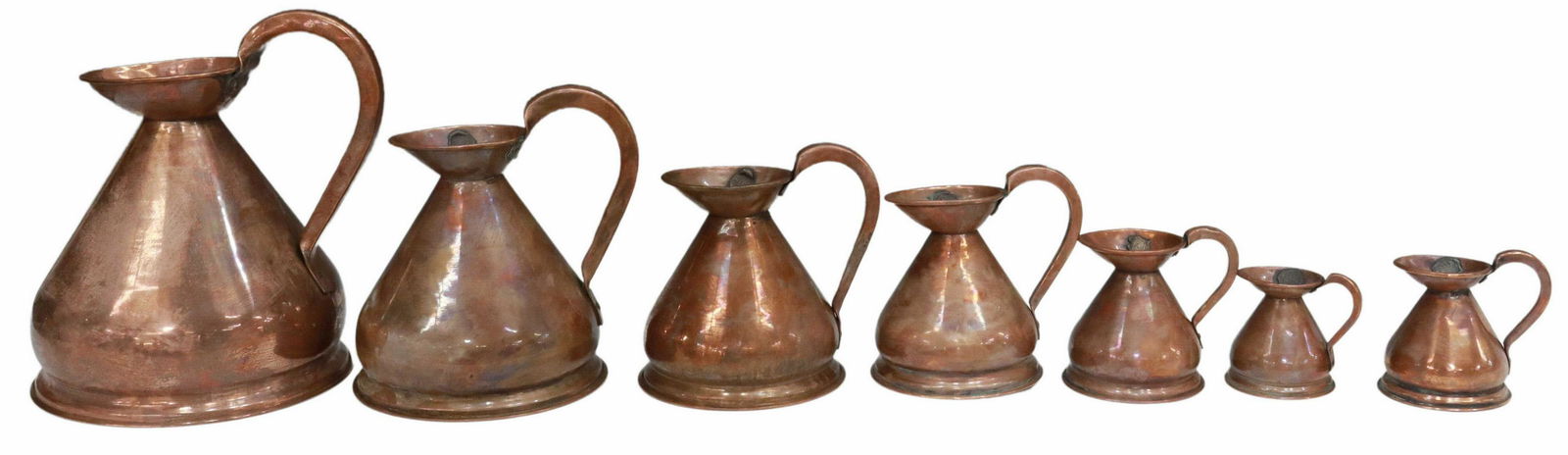 (7) VICTORIAN COPPER GRADUATED MEASURING JUGS (1 of 4)