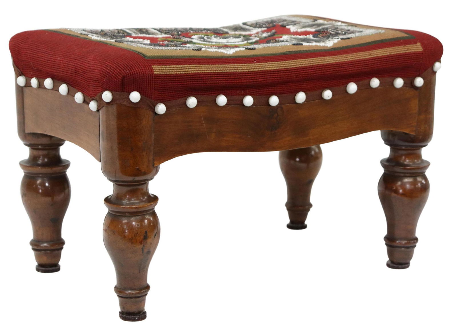 PETITE VICTORIAN BEADWORK & NEEDLEPOINT FOOTSTOOL (1 of 4)