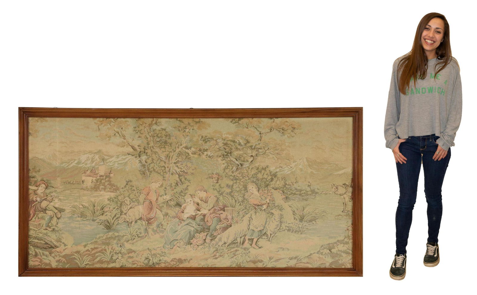 LARGE FRAMED ROCOCO STYLE WALL TAPESTRY (1 of 4)