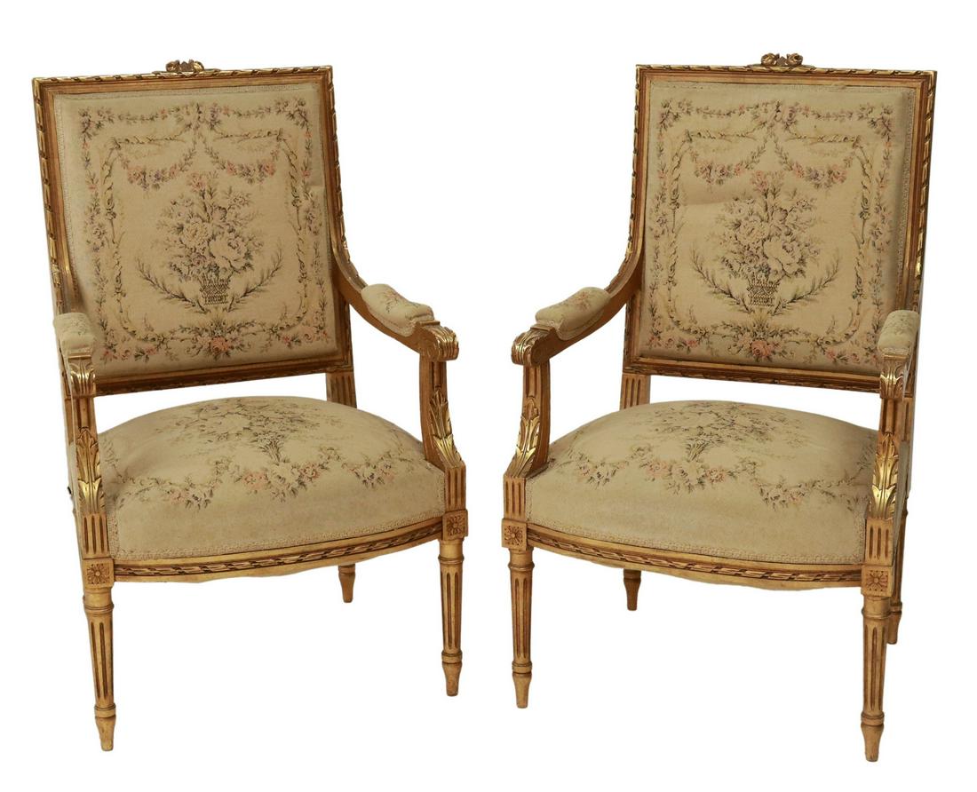 (2) FRENCH LOUIS XVI STYLE GILTWOOD FAUTEUILS (1 of 4)